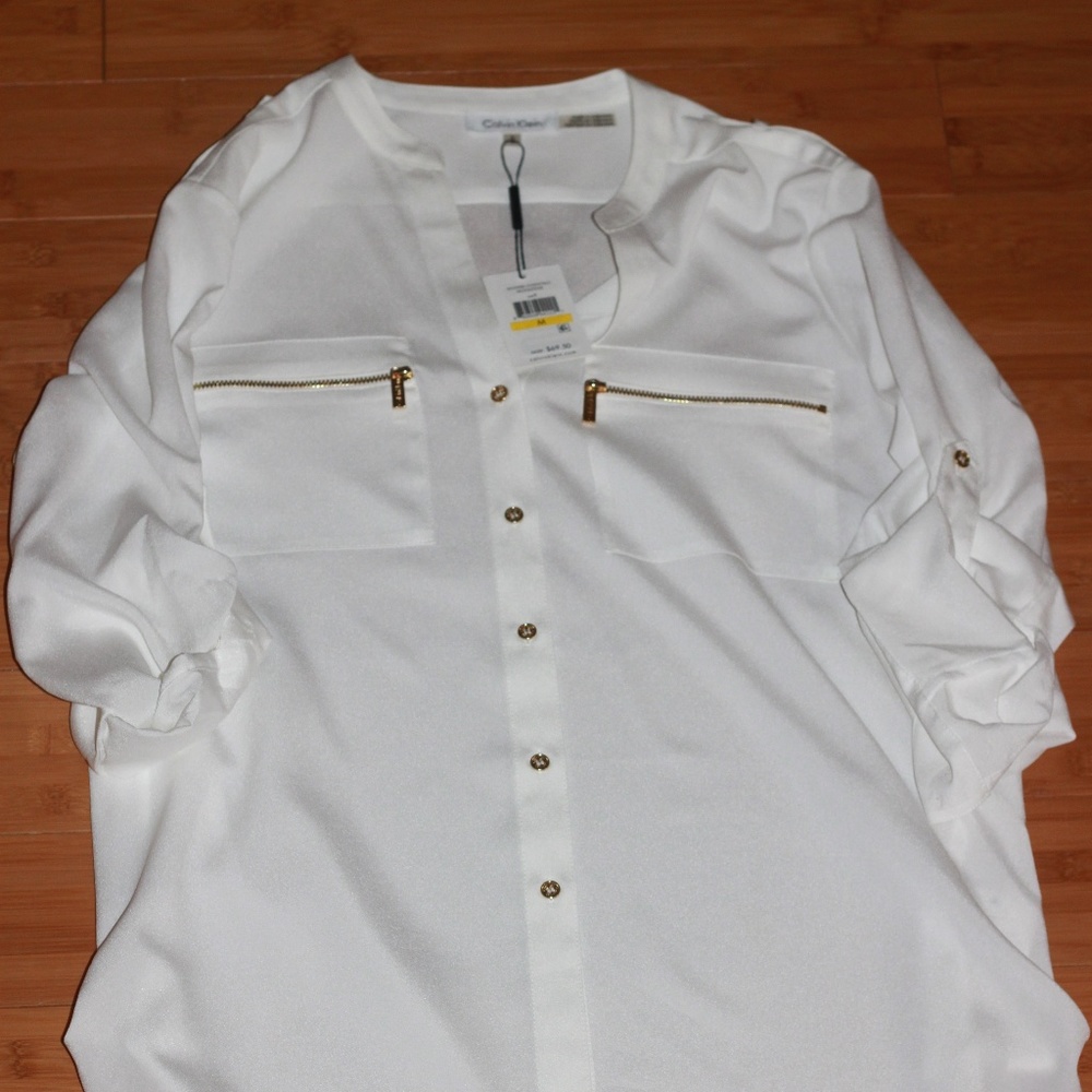 Calvin Klein Zip Pocket Roll Tab Blouse